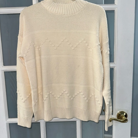 Pink Clover Sweaters - New Women’s Pink Clover Gabriel Mock Neck Cable Knit Sweater beige Size XL